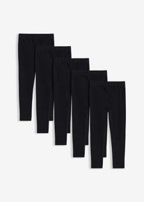bonprix Leggings aus elastischem Bio-Baumwoll-Mix (5er Pack), schwarz, Gr.134, Praktisches 5er-Pack Skinny-Leggings in Uni-Farben mit schmaler Passform und elastischem Bund, aus 100% Baumwolle