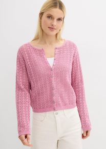 bonprix Ajour-Strickjacke aus reiner Baumwolle, rosa, Gr.44/46 (L), Moderne Strickjacke mit sch&ouml;nem Strickmuster, aus 100% Baumwolle