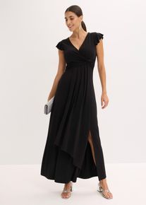 bonprix Maxikleid, schwarz, Gr.52/54 (XXL), Elegantes Jeryeskleid mit sch&ouml;nem Knotendetail in der Taille und Mini-Fl&uuml;gel&auml;rmel
