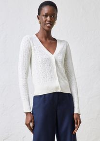 bonprix Ajour-Strickjacke mit Seidenanteil, wei&szlig;, Gr.48/50 (XL), trendige Premium Strickjacke mit hochwertigen Seiden-Mix, 70% Baumwolle