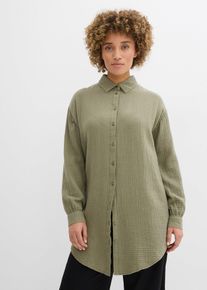 bonprix Oversize Musselin-Longbluse, gr&uuml;n, Gr.50, Oversize-Longbluse aus Musselin, aus Musselin
