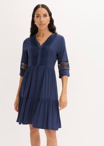 bonprix Tunika-Kleid aus softer Viskose, blau, Gr.40/42 (M), Modernes Kleid mit hochwertiger Spitze und tiefem Ausschnitt, aus Viskose