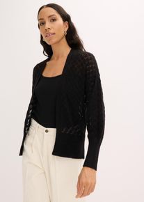 bonprix Ajour-Strickjacke, schwarz, Gr.44/46 (L), Ajour-Strickjacke mit leichten Ballon-&Auml;rmeln, aus Wolle