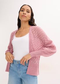 bonprix Ajour-Strickjacke, rosa, Gr.48/50 (XL), Ajour-Strickjacke mit leichten Ballon-&Auml;rmeln, aus Wolle