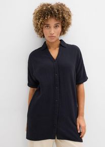 bonprix Oversize-Longbluse aus softem Musselin, schwarz, Gr.46, Weit geschnittene Bluse mit Knopfleiste aus softem Musselin, aus Musselin