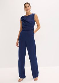 bonprix Overall aus gl&auml;nzendem Satin, blau, Gr.48, Modern und elegant: Weit geschnittener Overall aus gl&auml;nzendem Satin mit Drapierung im Oberteil