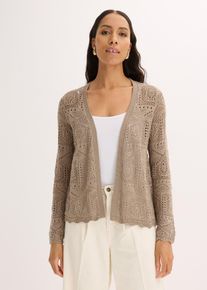 bonprix Ajour-Strickjacke, braun, Gr.48/50 (XL), Ajourstrickjacke vielseitig kombinierbar, 50% Baumwolle