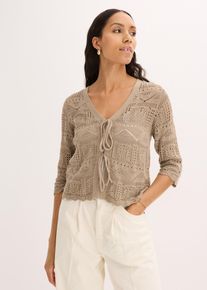 bonprix Ajour-Strickjacke zum Binden, braun, Gr.40/42 (M), Sch&ouml;ne Ajour-Strickjacke zum Binden, 50% Baumwolle