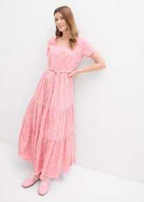 bonprix Kleid mit kurzen &Auml;rmeln, rosa, Gr.44, Langes Sommerkleid mit Allover-Muster, aus 100% Baumwolle