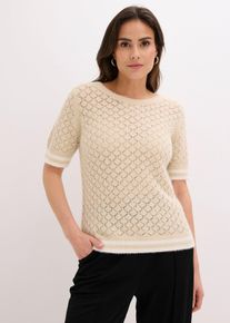 bonprix Ajour-Pullover mit Federgarn, beige, Gr.48/50 (XL), eleganter Ajourpullover mit Federgarn