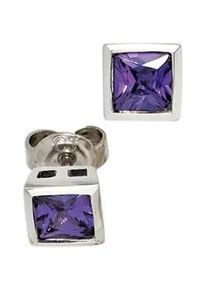 Paar Ohrstecker Jobo "Ohrringe quadratisch 6 mm lila", lila, Ohrringe, Damen, Silber 925 (Sterlingsilber), 925 Silber mit Zirkonia