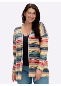 sheego Gro&szlig;e Gr&ouml;&szlig;en Ajourstrickjacke in Streifen-Optik, sesam-apricot-gemustert, Gr&ouml;&szlig;e 54 - Damen