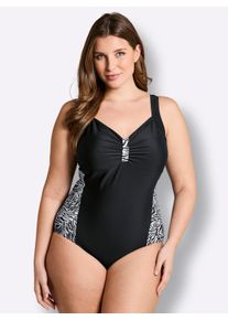 sheego Gro&szlig;e Gr&ouml;&szlig;en Badeanzug mit Eins&auml;tzen im Zebra-Dessin, schwarz-wei&szlig;-bedruckt, Gr&ouml;&szlig;e 46C - Damen