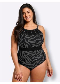 sheego Gro&szlig;e Gr&ouml;&szlig;en Badeanzug mit Mesh-Einsatz und Shaping-Effekt, schwarz-wei&szlig;-bedruckt, Gr&ouml;&szlig;e 54F - Damen