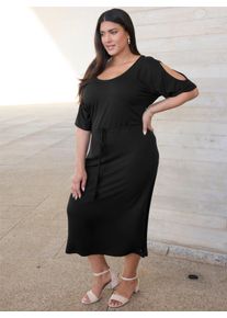 sheego Gro&szlig;e Gr&ouml;&szlig;en A-Linien-Kleid mit gekreuzten B&auml;ndern im R&uuml;cken, schwarz, Gr&ouml;&szlig;e 48 - Damen