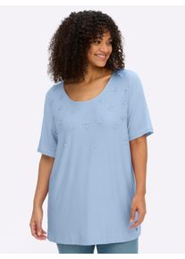 sheego Gro&szlig;e Gr&ouml;&szlig;en Shirt mit 3D-Bl&uuml;tenapplikationen, eisblau, Gr&ouml;&szlig;e 48/50 - Damen