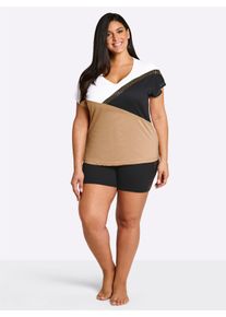 w&auml;schepur sheego Gro&szlig;e Gr&ouml;&szlig;en Shortys mit Grafik-Muster, camel-schwarz + ecru-camel, Gr&ouml;&szlig;e 48/50 - Damen
