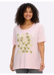 sheego Gro&szlig;e Gr&ouml;&szlig;en Rundhalsshirt mit Zierband und Frontdruck, hellros&eacute;-pistazie, Gr&ouml;&szlig;e 52/54 - Damen
