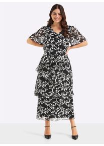 sheego Gro&szlig;e Gr&ouml;&szlig;en Chiffonkleid mit drapierten Volants, schwarz-wei&szlig;-gemustert, Gr&ouml;&szlig;e 46 - Damen