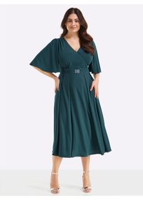 sheego Gro&szlig;e Gr&ouml;&szlig;en Abendkleid mit Stickerei am Taillenbund, petrol, Gr&ouml;&szlig;e 58 - Damen