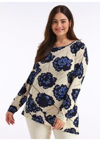 sheego Gro&szlig;e Gr&ouml;&szlig;en Longshirt mit asymmetrischem Saum, champagner-tiefblau-bedruckt, Gr&ouml;&szlig;e 44/46 - Damen