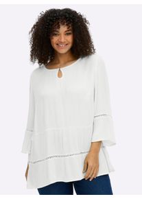 sheego Gro&szlig;e Gr&ouml;&szlig;en Tunika mit 3/4-Arm und Lochmusterborte, ecru, Gr&ouml;&szlig;e 48 - Damen