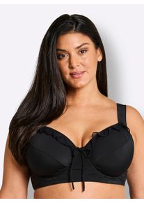 sheego Gro&szlig;e Gr&ouml;&szlig;en Bikini-Oberteil mit Mesh-Volants und Zierschleife, schwarz, Gr&ouml;&szlig;e 46E - Damen