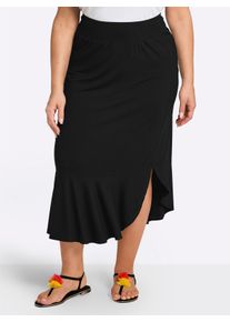 sheego Gro&szlig;e Gr&ouml;&szlig;en Schlupfrock mit asymmetrischem Saum, schwarz, Gr&ouml;&szlig;e 58 - Damen