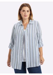 sheego Gro&szlig;e Gr&ouml;&szlig;en Gestreifte Bluse in Seersucker-Qualit&auml;t, wei&szlig;-tiefblau-gestreift, Gr&ouml;&szlig;e 44 - Damen