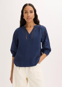 bonprix Tunika aus luftigem Musselin, blau, Gr.52, Sch&ouml;ne Musselin-Tunika mit modischer Lochstickerei, aus 100% Baumwolle,Musselin