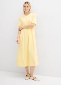 bonprix Jerseykleid aus reiner Baumwolle, gelb, Gr.48/50 (XL), Ausgestelltes Jerseykleid mit seitlichem Schlitz, hohem Rundhals und Halbarm, 100% Baumwolle (organic)