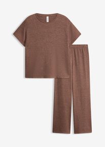 bonprix Hausanzug aus weichem Strukturstoff, braun, Gr.36/38 (S), Gem&uuml;tlicher Hausanzug mit einem locker geschnittenen Kurzarmshirt und einer modernen weiten Hose, 50% Baumwolle