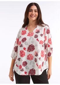 sheego Gro&szlig;e Gr&ouml;&szlig;en Tunika in Cr&ecirc;pe-Qualit&auml;t, mit Blumenprint, champagner-erdbeere-bedruckt, Gr&ouml;&szlig;e 46 - Damen