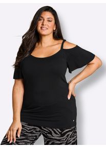 sheego Gro&szlig;e Gr&ouml;&szlig;en Carmenshirt mit fixierten Tr&auml;gern, schwarz, Gr&ouml;&szlig;e 44/46 - Damen