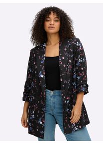 sheego Gro&szlig;e Gr&ouml;&szlig;en Blazer mit Blumen-Alloverprint, schwarz-koralle-bedruckt, Gr&ouml;&szlig;e 50 - Damen