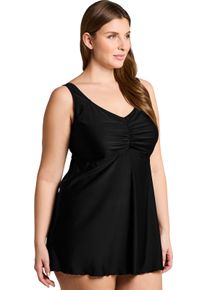 sheego Gro&szlig;e Gr&ouml;&szlig;en Tankini-Oberteil mit V-Ausschnitt und Raffung, schwarz, Gr&ouml;&szlig;e 42D - Damen