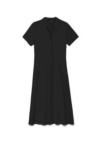 V&eacute;ro Moda Blusenkleid VERO MODA "VMJOSIE S/S CALF SHIRT DRESS WVN GA", Damen, Gr. L, N-Gr, schwarz, Web, Obermaterial: 83% Viskose, 17% Nylon, unifarben, regular fit knieumspielend, V-Ausschnitt, Kleider Blusenkleid, Viskosemischung, regular fit