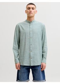 Jack & Jones Langarmhemd JACK & JONES "JJESUMMER LINEN BLEND BAND SHIRT L/S SN", Damen, Gr. XXL, N-Gr, granite gr&uuml;n, Web, Obermaterial: 70% Baumwolle, 30% Leinen, unifarben, regular fit normal, 1-Knopf-Manschette, Hemden Langarmhemd, Baumwollmischung, regular fit