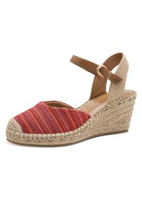 Keilsandalette Tamaris, Damen, Gr. 41, rot (rot kombiniert), Leder, Textil, Schuhe Keilsandalette, Plateau, Sommerschuh mit geschlossenem Zehenbereich