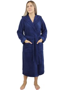 Damenbademantel OTTO HOME "Livia, ideal f&uuml;r Sauna & Spa, Hotelbademantel" Gr. XL, blau (marine), L:125cm, Walkfrottee, Hausm&auml;ntel, Damenbademantel, gemusterter Bord&uuml;re, langer Bademantel Damen, 100% Baumwolle, XS-2XL