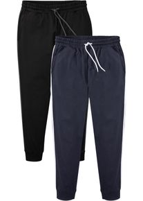 Jogginghose bonprix, Herren, Gr. 44/46, N-Gr, schwarz, dunkelblau, Web, Obermaterial: 60% Baumwolle, 40% Polyester, regular fit, Hosen Jogginghose, mit weichem Innenmaterial, mit seitlichen Kontraststreifen