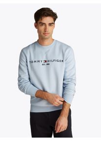 Sweatshirt Tommy Hilfiger "TOMMY LOGO", Herren, Gr. S, blau (breezy blau), Sweatware, Obermaterial: 70% Baumwolle, 30% Polyester, normal h&uuml;ftbedeckend, Rundhals, eingesetzt Rippb&uuml;ndchen, Sweatshirts Sweatshirt, unifarben, casual, regular fit, Baumwollmix, Rundhals