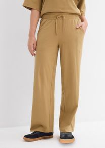 Jerseyhose bonprix, Damen, Gr. 44/46 (L), N-Gr, khakibraun, Jersey, Obermaterial: 100% Baumwolle, loose fit, Hosen Jerseyhose, aus Baumwolle, lockere Passform, weites Bein, Casual Stil