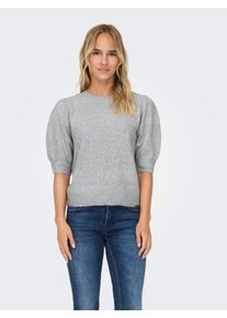 Strickpullover Only "ONLRICA LIFE 2/4 PULLOVER KNT NOOS", Damen, Gr. S, grau (light grau melange), Strick, Obermaterial: 93% Polyester, 4% Nylon, 3% Elasthan, unifarben, regular fit h&uuml;ftlang, Rundhals, Rippb&uuml;ndchen, Pullover Strickpullover, Materialmix