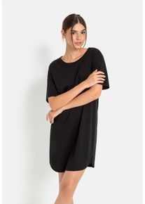 Shirtkleid LSCN BY LASCANA, Damen, Gr. 32/34, N-Gr, schwarz, Single Jersey, Obermaterial: 50% Baumwolle, 50% Viskose, bedruckt, unifarben, loose fit kurz, Rundhals, weit abgesteppt, Kleider Shirtkleid, mit R&uuml;ckendruck