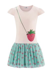 Sommerkleid happy girls, M&auml;dchen, Gr. 146, N-Gr, rose, Jersey, Obermaterial: 95% Baumwolle, 5% Elasthan. Futter: 100% Polyester. Unterteil: 100% Polyester, bedruckt, Basic knieumspielend, Rundhals, Kleider Sommerkleid, mit hochwertigem Frontmotiv in Form einer Umh&auml;ngetasche