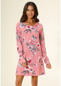 Nachthemd Vivance Dreams, Damen, Gr. 36/38, N-Gr, orange (coral, apricot), Single Jersey, Obermaterial: 100% Baumwolle, gebl&uuml;mt, bequem kurz, Rundhals, B&uuml;ndchen, Kleider Nachthemd, mit gro&szlig;em Blumendruck