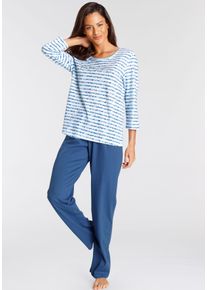 Pyjama Vivance Dreams, Damen, Gr. 32/34, blau (blau gestreift), Single Jersey, Obermaterial: 100% Baumwolle, gestreift, bequem lang, Rundhals, eingesetzt abgesteppt, Homewear-Sets Pyjama, mit gestreiftem Oberteil
