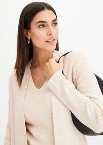 Longstrickjacke bonprix, Damen, Gr. 44/46 (L), beige meliert, Strick, Obermaterial: 50% Viskose, 26% Polyamid, 24% Polyester, unifarben, oversize, Strickjacken Longstrickjacke, Oversize-Passform, eleganter Stil