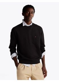 Sweatshirt Tommy Hilfiger "ESSENTIAL FLEECE CREWNECK", Herren, Gr. M, schwarz, Sweatware, Obermaterial: 60% Baumwolle, 40% Polyester, unifarben, Basic h&uuml;ftlang, Rundhals, eingesetzt B&uuml;ndchen, Sweatshirts Sweatshirt, mit Tommy Hilfiger Logostickerei